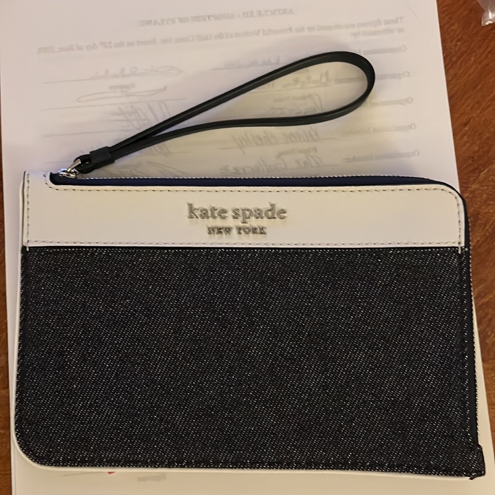 Kate Spade wristlet off white with denim BRAND NEW